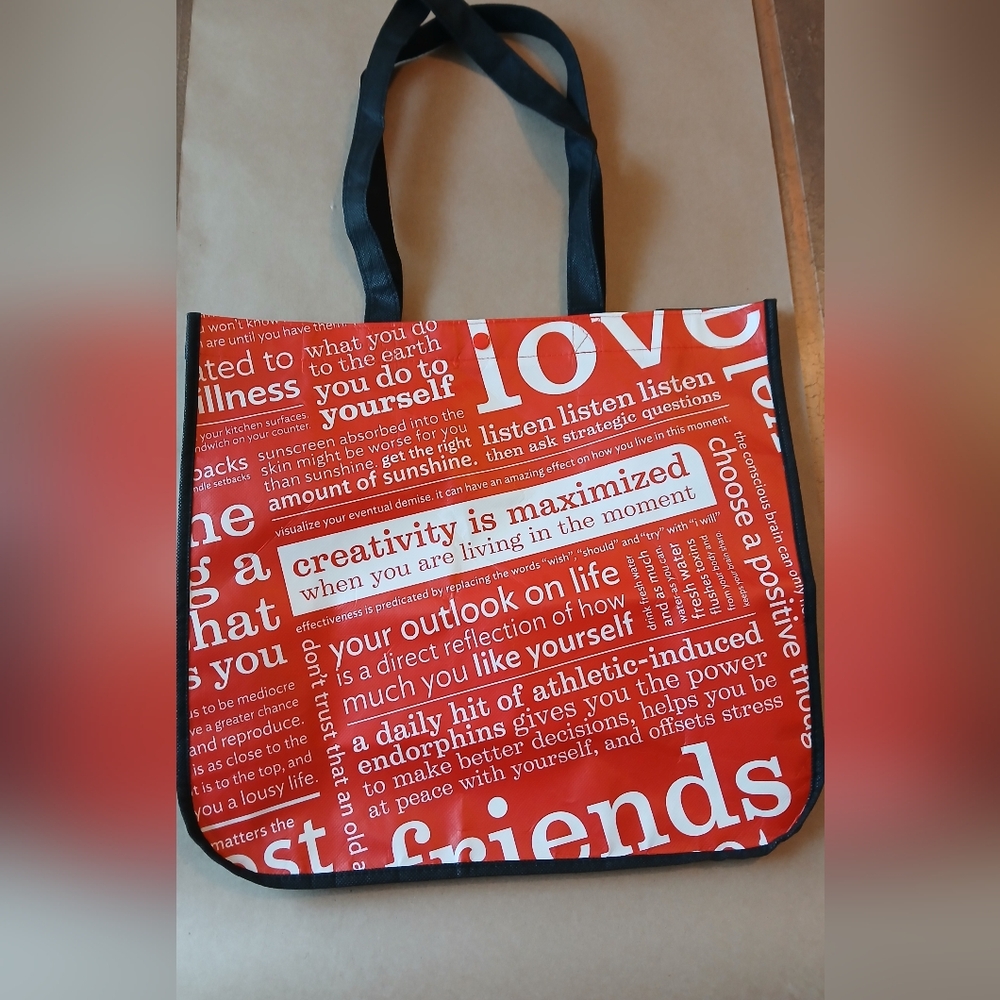 Lululemon Large Reusable Shopping Bag Red White Manifesto Black Trim